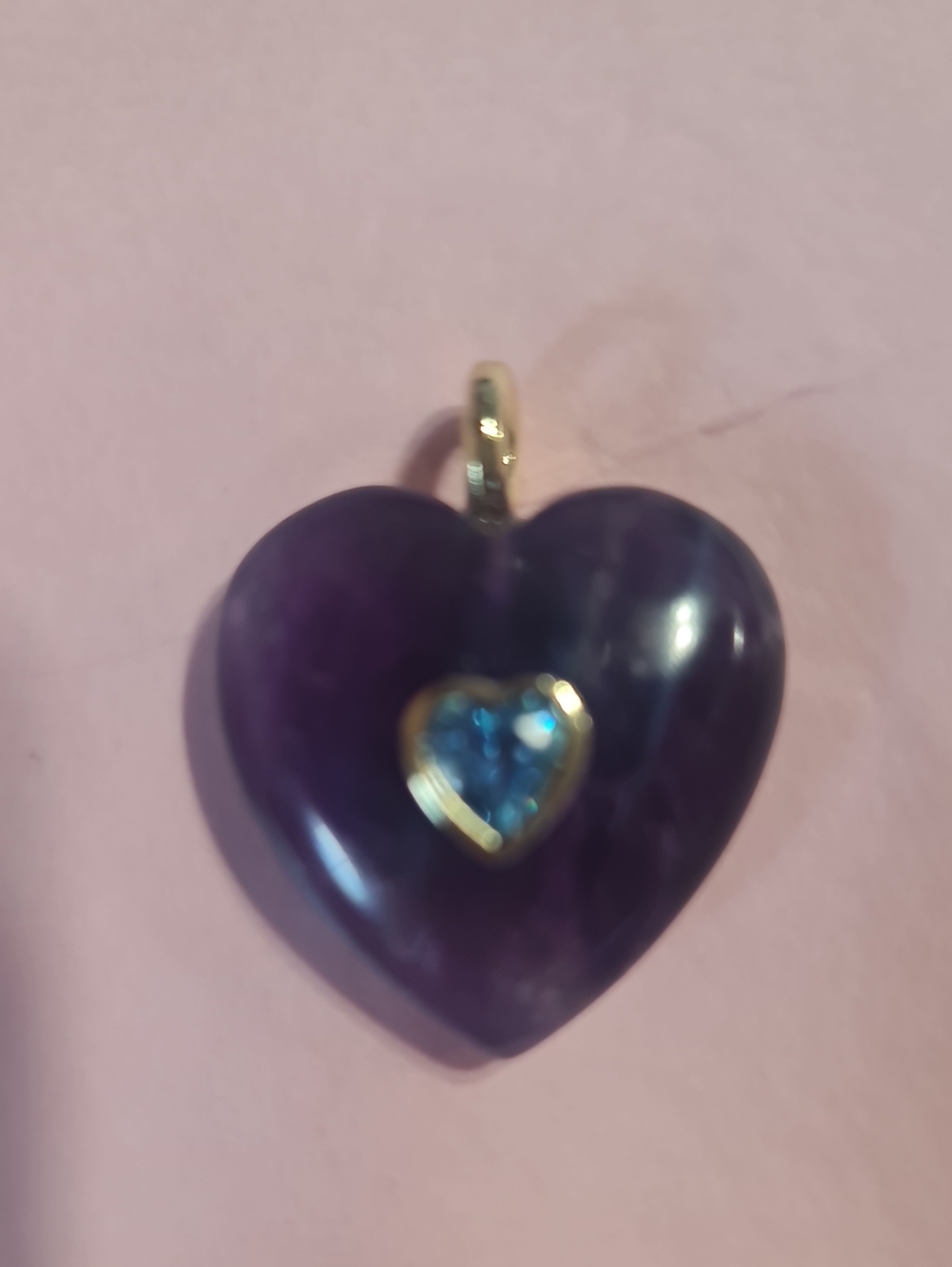 Purple Heart Amethyst Pendant with Blue Crystal Accent - Picture 5 of 6